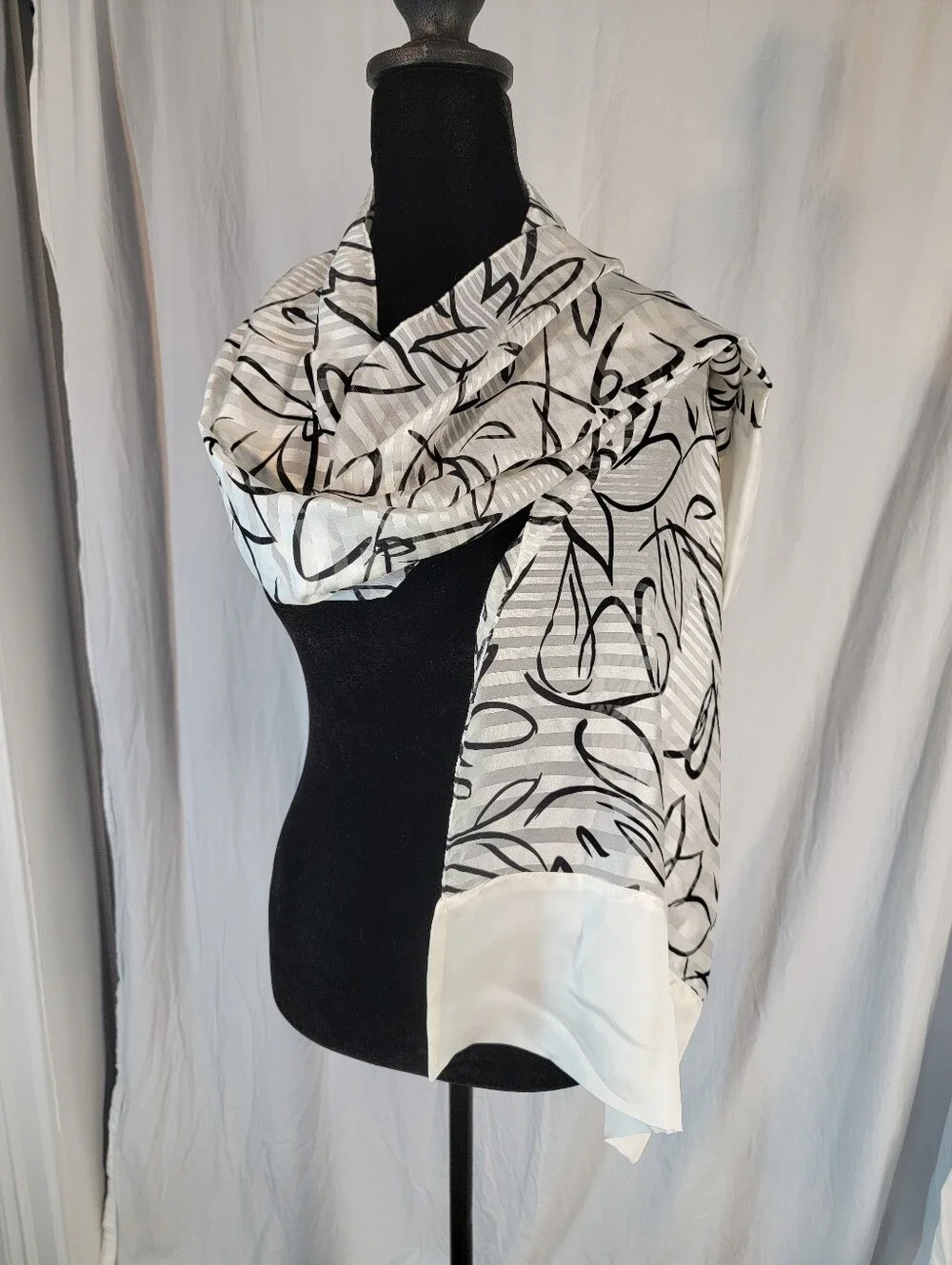 Gorgeous Black & White Abstract Silk Scarf